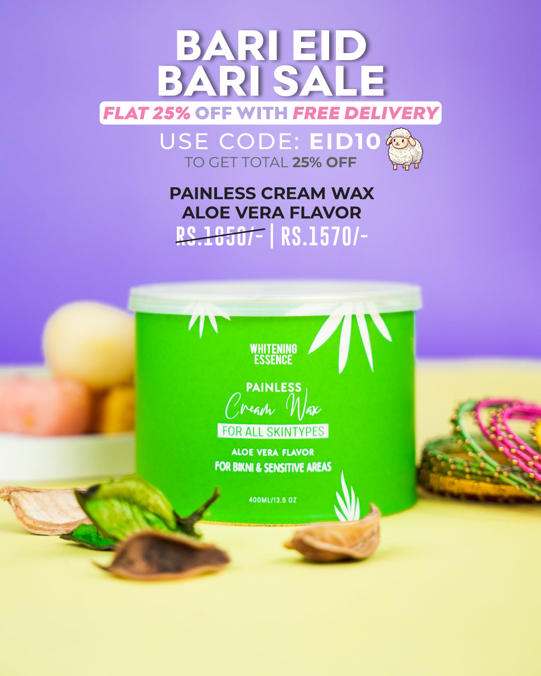 Painless Cream Wax Aloe Vera Flavor ( 1 Wood Spatula + 1 Strip Pack )