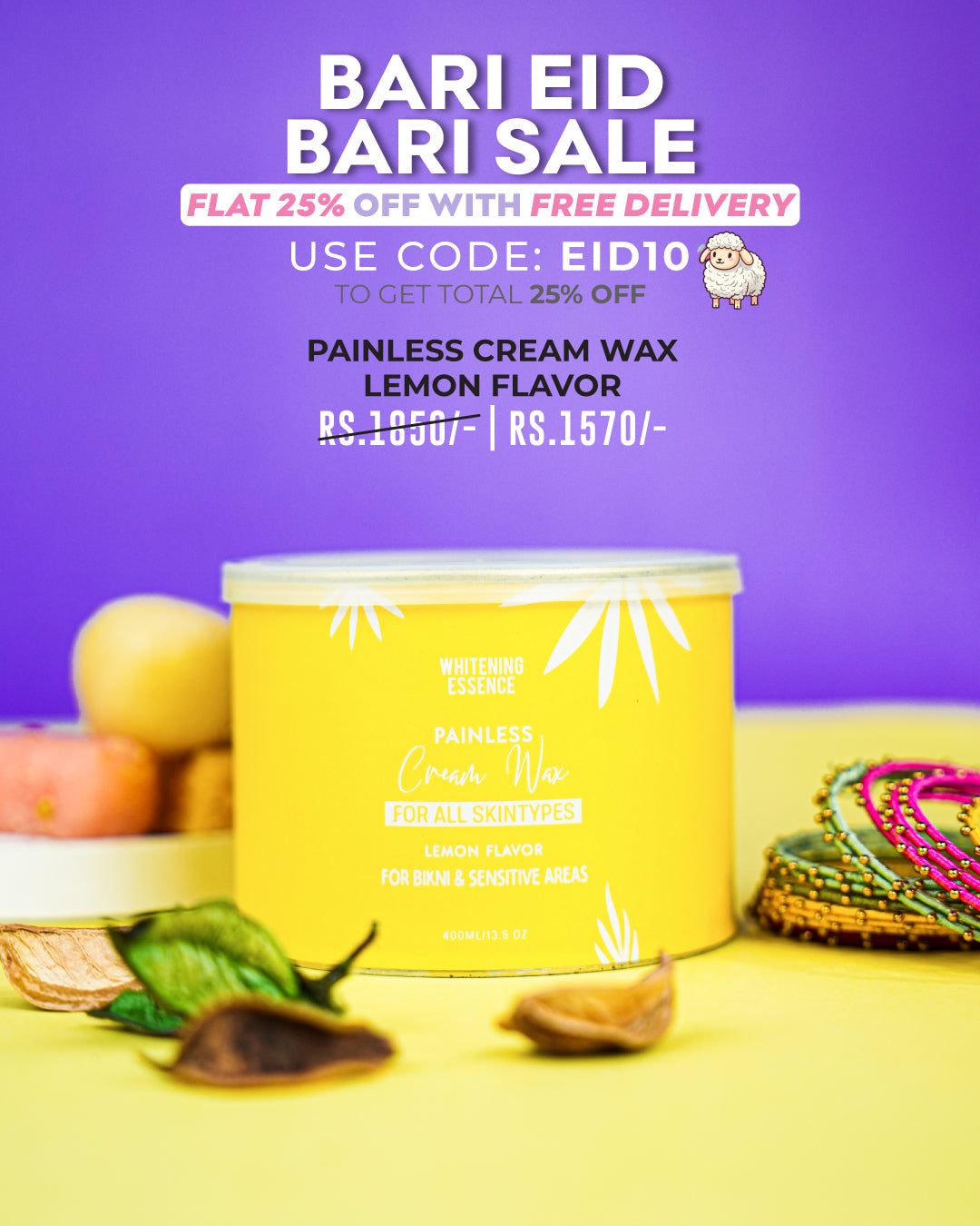 Painless Cream Wax Lemon Flavor ( 1 Wood Spatula + 1 Strip Pack )