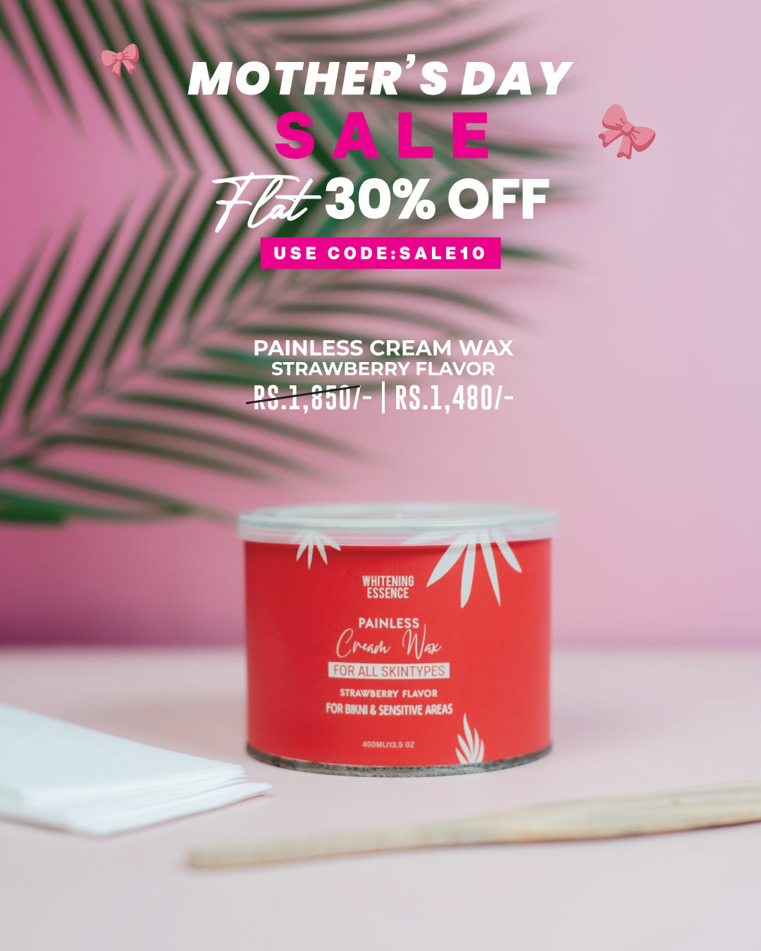 Painless Cream Wax Strawberry Flavor ( 1 Wood Spatula + 1 Strip Pack )