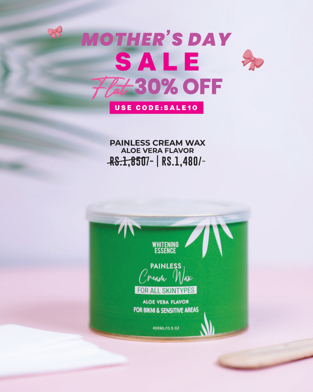 Painless Cream Wax Aloe Vera Flavor ( 1 Wood Spatula + 1 Strip Pack )
